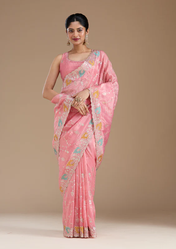 Onion Pink Gotapatti Organza Saree
